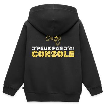 je peux pas console - Sweat Premium à capuche zippé enfant bio - noir - Dos - AI Model Kid Male (0cm)