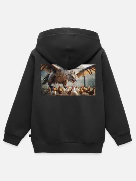 A realistic bad dragon hunting chicken like a wolf - Kids Premium Organic Zip-up Hoodie - black