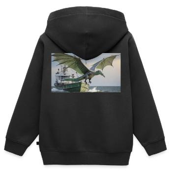 Ein realistischer böser dunkler Drache jagt Fische - Kinder Premium Organic Zip Hoodie - Schwarz - Hinten - AI Model Kid Male (0cm)