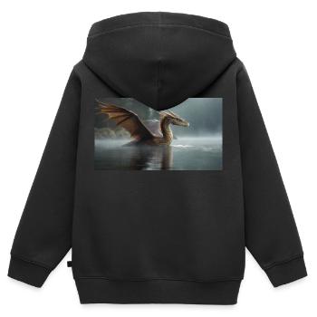 Ein realistischer böser dunkler Drache in einem nebligen Fluss - Kinder Premium Organic Zip Hoodie - Schwarz - Hinten - AI Model Kid Male (0cm)