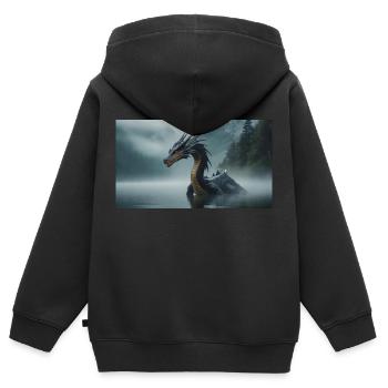 Ein realistischer böser dunkler Drache in einem nebligen Fluss - Kinder Premium Organic Zip Hoodie - Schwarz - Hinten - AI Model Kid Male (0cm)