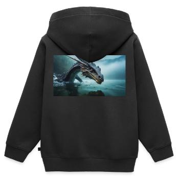 Ein realistischer böser dunkler Drache in einem nebligen Fluss - Kinder Premium Organic Zip Hoodie - Schwarz - Hinten - AI Model Kid Male (0cm)