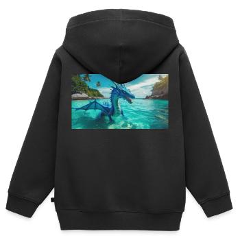 Ein realistischer blauer Wasserdrache im Türkis - Kinder Premium Organic Zip Hoodie - Schwarz - Hinten - AI Model Kid Male (0cm)