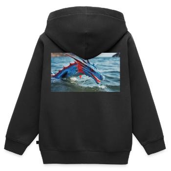 Ein realistischer blauer Wasserdrache im Türkis - Kinder Premium Organic Zip Hoodie - Schwarz - Hinten - AI Model Kid Male (0cm)