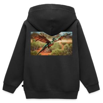 Un dragon vert orange réaliste dans l’outback - Sweat Premium à capuche zippé enfant bio - noir - Dos - AI Model Kid Male (0cm)