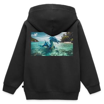 Un dragon d’eau bleu réaliste dans l’eau de mer - Sweat Premium à capuche zippé enfant bio - noir - Dos - AI Model Kid Male (0cm)