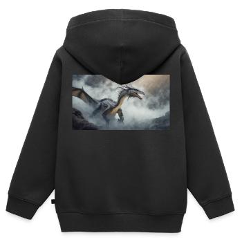 Ein realistischer böser dunkler Drache beim Erklimmen eines Nebels - Kinder Premium Organic Zip Hoodie - Schwarz - Hinten - AI Model Kid Male (0cm)