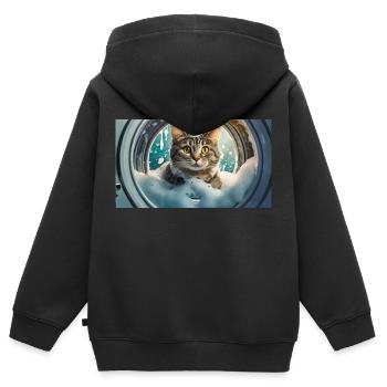 Wortspiel – Katzenwäsche - Kinder Premium Organic Zip Hoodie - Schwarz - Hinten - AI Model Kid Male (0cm)