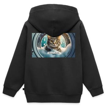 Wortspiel – Katzenwäsche - Kinder Premium Organic Zip Hoodie - Schwarz - Hinten - AI Model Kid Male (0cm)