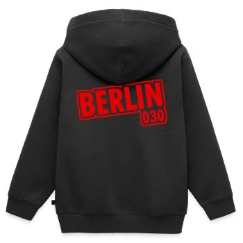 Berlin - 030 - Capitale - Allemagne - Indicatif régional - Sweat Premium à capuche zippé enfant bio - noir - Dos - AI Model Kid Male (0cm)