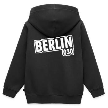 Berlin - 030 - Capitale - Allemagne - Indicatif régional - Sweat Premium à capuche zippé enfant bio - noir - Dos - AI Model Kid Male (0cm)