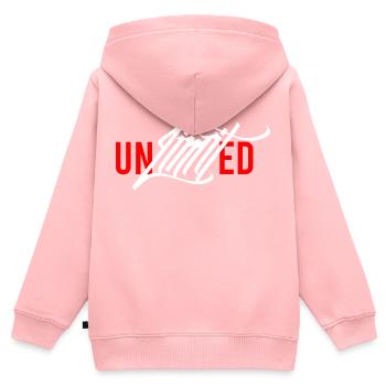 Puissance illimitée - Sweat Premium à capuche zippé enfant bio - rose - Dos - AI Model Kid Female (0cm)