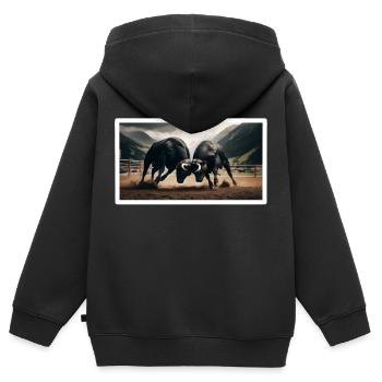 Taureaux d’Hérens - Sweat Premium à capuche zippé enfant bio - noir - Dos - AI Model Kid Male (0cm)