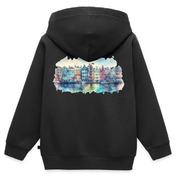 Stadt - Kinder Premium Organic Zip Hoodie - Schwarz - Hinten - AI Model Kid Male (0cm)