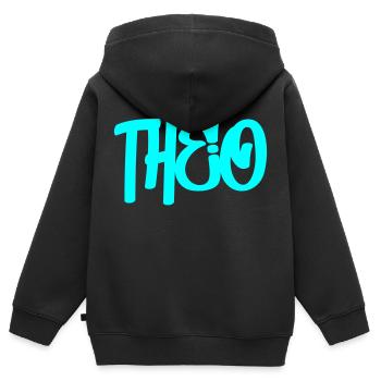 Theo Name Graffiti Schrift - Kinder Premium Organic Zip Hoodie - Schwarz - Hinten - AI Model Kid Male (0cm)