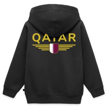 Qatar Design – Exclusif et moderne - Sweat Premium à capuche zippé enfant bio - noir - Dos - AI Model Kid Male (0cm)
