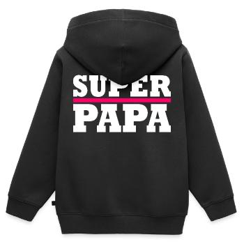 Super papa - Kinder Premium Organic Zip Hoodie - Schwarz - Hinten - AI Model Kid Male (0cm)