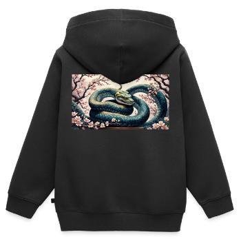 Kirschblüte im Jahr der Schlange - Kinder Premium Organic Zip Hoodie - Schwarz - Hinten - AI Model Kid Male (0cm)