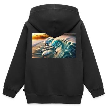 Surfeurs de pipelining - Sweat Premium à capuche zippé enfant bio - noir - Dos - AI Model Kid Male (0cm)