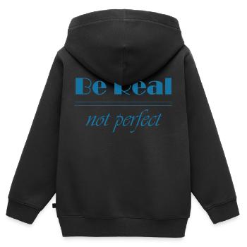 Be Real - Kinder Premium Organic Zip Hoodie - Schwarz - Hinten - AI Model Kid Male (0cm)