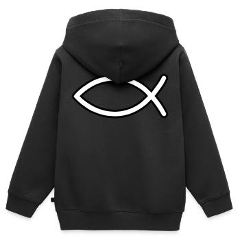 Jesus Fisch Symbol - Kinder Premium Organic Zip Hoodie - Schwarz - Hinten - AI Model Kid Male (0cm)