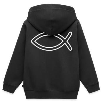 Jesus Fisch Symbol - Kinder Premium Organic Zip Hoodie - Schwarz - Hinten - AI Model Kid Male (0cm)