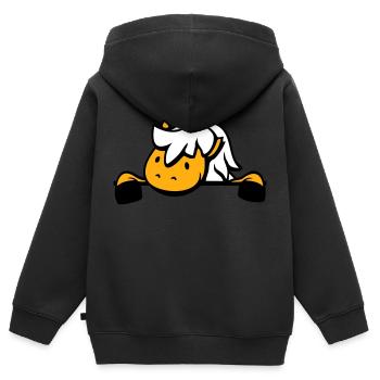 Cheval caché derrière la clôture mur d’écurie porte poney - Sweat Premium à capuche zippé enfant bio - noir - Dos - AI Model Kid Male (0cm)