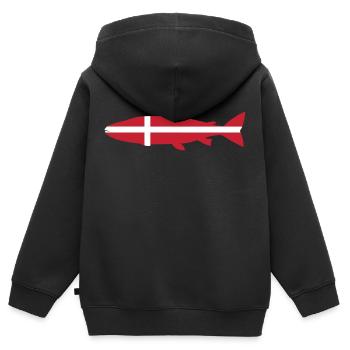 Lachs_Dänemark_umriss - Kinder Premium Organic Zip Hoodie - Schwarz - Hinten - AI Model Kid Male (0cm)