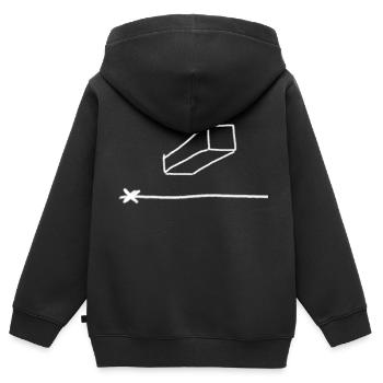 Central perspective ; Undersight ; Drawing ; Article - Kids Premium Organic Zip-up Hoodie - black - Back - AI Model Kid Male (0cm)