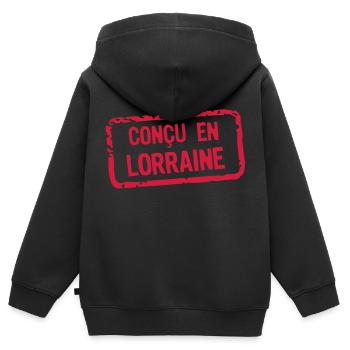 concu etiquette lorraine - Sweat Premium à capuche zippé enfant bio - noir - Dos - AI Model Kid Male (0cm)