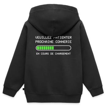Prochaine connerie cadeau - Sweat Premium à capuche zippé enfant bio - noir - Dos - AI Model Kid Male (0cm)