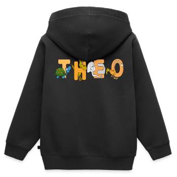 Theo - Kinder Premium Organic Zip Hoodie - Schwarz - Hinten - AI Model Kid Male (0cm)