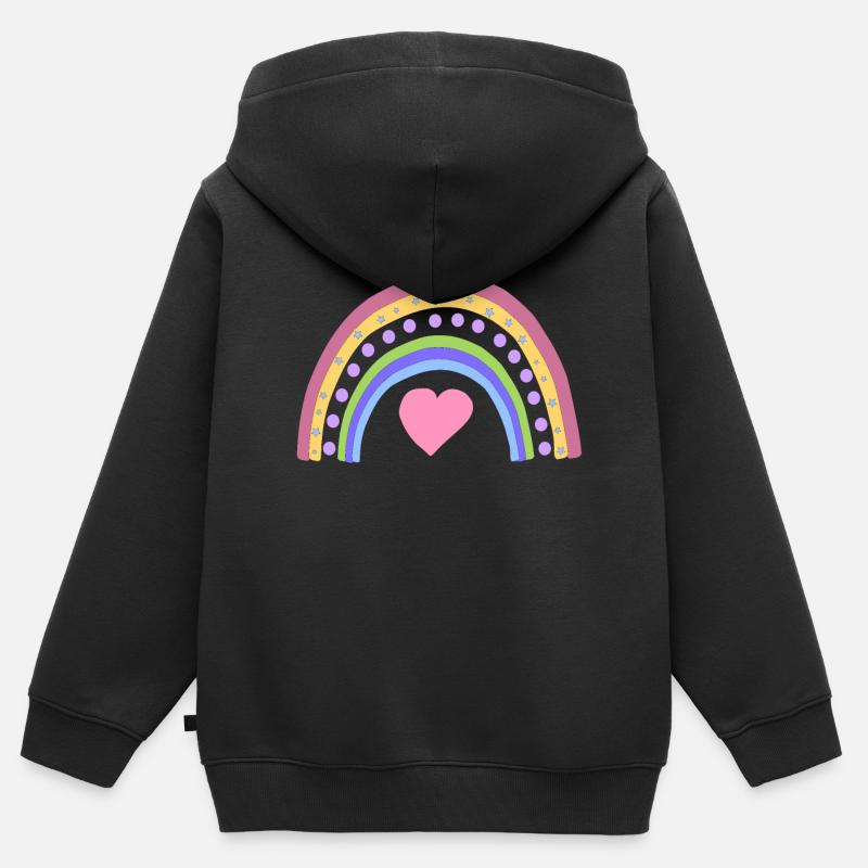 arc en ciel - Sweat Premium à capuche zippé enfant bio - noir