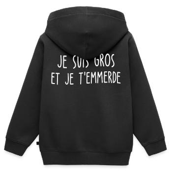 je suis gros et je t'emmerde - Sweat Premium à capuche zippé enfant bio - noir - Dos - AI Model Kid Male (0cm)