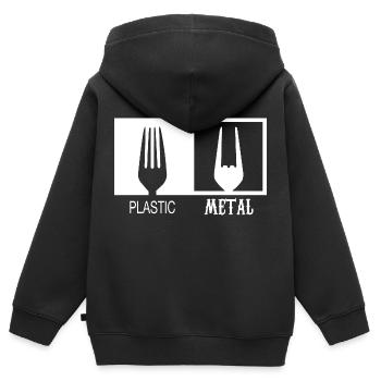 Plastic und Metall, Heavy Metal, Hardrock, Gabel - Kinder Premium Organic Zip Hoodie - Schwarz - Hinten - AI Model Kid Male (0cm)