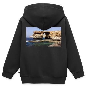 Azure-Fenster, Gozo - Kinder Premium Organic Zip Hoodie - Schwarz - Hinten - AI Model Kid Male (0cm)