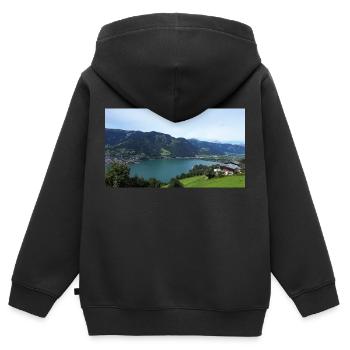 Zell am See - Kinder Premium Organic Zip Hoodie - Schwarz - Hinten - AI Model Kid Male (0cm)