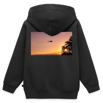 Militärhubschrauber am Himmel - Kinder Premium Organic Zip Hoodie - Schwarz - Hinten - AI Model Kid Male (0cm)