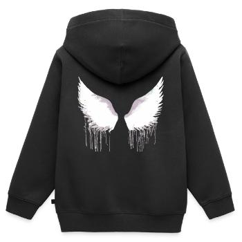 Ailes, ailes d’ange, ailes d’ange, blanc, graffiti - Sweat Premium à capuche zippé enfant bio - noir - Dos - AI Model Kid Male (0cm)