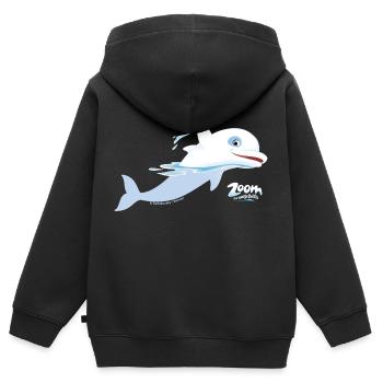 Zoom Der Weiße Delfin Winkt Aus Dem Wasser - Kinder Premium Organic Zip Hoodie - Schwarz - Hinten - AI Model Kid Male (0cm)