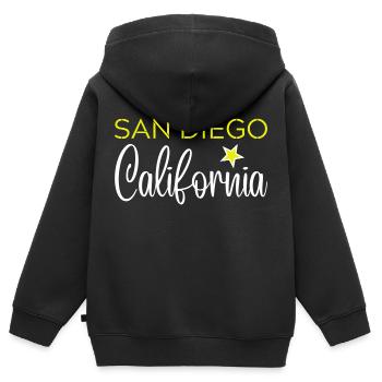 San Diego California - Sweat Premium à capuche zippé enfant bio - noir - Dos - AI Model Kid Male (0cm)