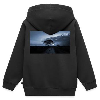 blauer Sonnenuntergang - Kinder Premium Organic Zip Hoodie - Schwarz - Hinten - AI Model Kid Male (0cm)