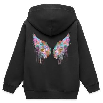 angelwings,flügel,bunt,engelsflügel,blumen - Kinder Premium Organic Zip Hoodie - Schwarz - Hinten - AI Model Kid Male (0cm)