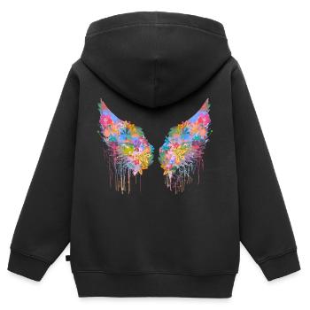 ailes d’ange, ailes, colorées, ailes d’ange, fleurs - Sweat Premium à capuche zippé enfant bio - noir - Dos - AI Model Kid Male (0cm)
