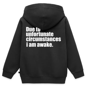 Erwachen lustiges Zitat - Kinder Premium Organic Zip Hoodie - Schwarz - Hinten - AI Model Kid Male (0cm)