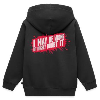 I may be wrong - Kids Premium Organic Zip-up Hoodie - black - Back - AI Model Kid Male (0cm)