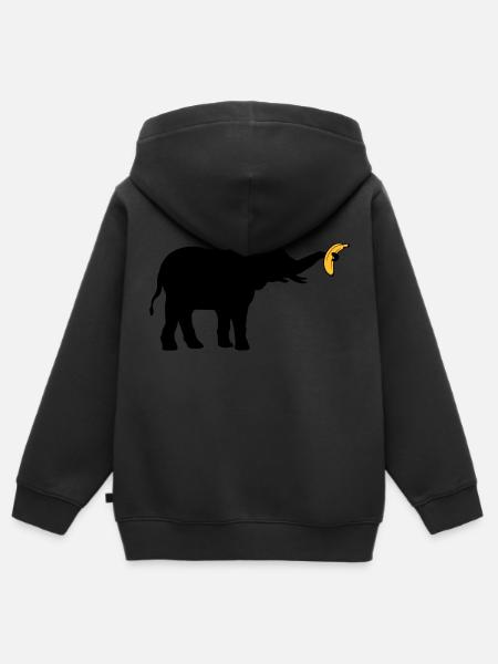 Grande silhouette d’éléphant banane - Premium børne zip-hættetrøje økologisk - sort