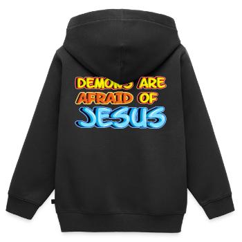 Jesus Christ Has Victory Over Demons - Kids Premium Organic Zip-up Hoodie - black - Back - AI Model Kid Male (0cm)