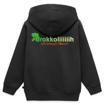 Brokkoliiiiiih - Kinder Premium Organic Zip Hoodie - Schwarz - Hinten - AI Model Kid Male (0cm)