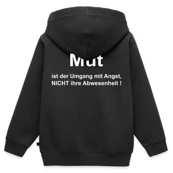 Mut ist der Umgang mit Angst - Kinder Premium Organic Zip Hoodie - Schwarz - Hinten - AI Model Kid Male (0cm)